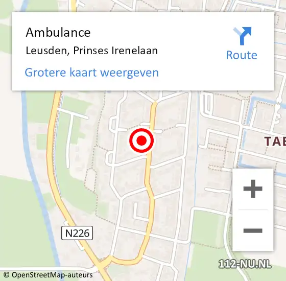 Locatie op kaart van de 112 melding: Ambulance Leusden, Prinses Irenelaan op 23 januari 2018 16:38