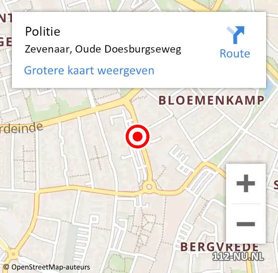 Locatie op kaart van de 112 melding: Politie Zevenaar, Oude Doesburgseweg op 23 januari 2018 17:18