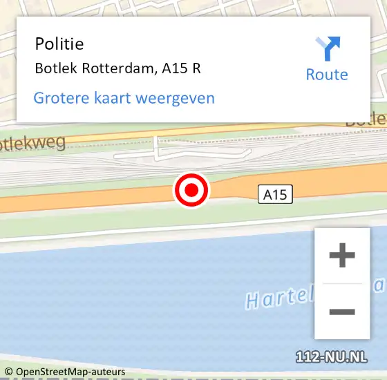 Locatie op kaart van de 112 melding: Politie Botlek, A15 L op 23 januari 2018 17:37