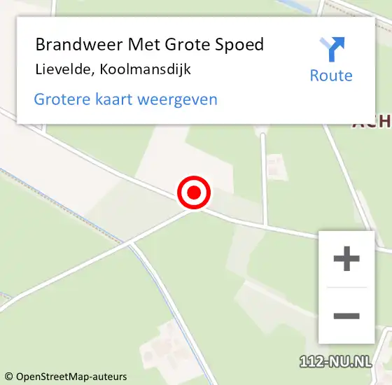 Locatie op kaart van de 112 melding: Brandweer Met Grote Spoed Naar Lievelde, Koolmansdijk op 14 februari 2014 07:53