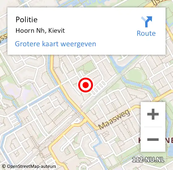 Locatie op kaart van de 112 melding: Politie Hoorn Nh, Kievit op 23 januari 2018 20:46
