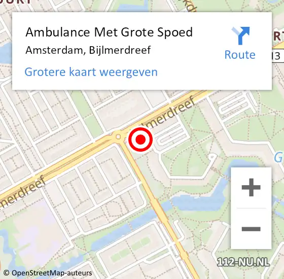 Locatie op kaart van de 112 melding: Ambulance Met Grote Spoed Naar Amsterdam, Bijlmerdreef op 23 januari 2018 20:47