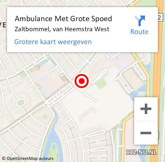Locatie op kaart van de 112 melding: Ambulance Met Grote Spoed Naar Zaltbommel, van Heemstra West op 23 januari 2018 22:04