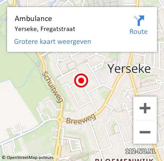 Locatie op kaart van de 112 melding: Ambulance Yerseke, Fregatstraat op 23 januari 2018 22:22