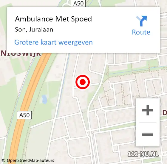 Locatie op kaart van de 112 melding: Ambulance Met Spoed Naar Son, Juralaan op 23 januari 2018 22:41