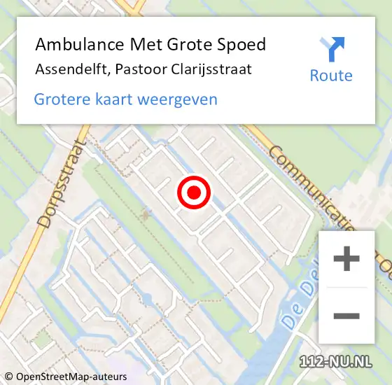 Locatie op kaart van de 112 melding: Ambulance Met Grote Spoed Naar Assendelft, Pastoor Clarijsstraat op 23 januari 2018 23:09