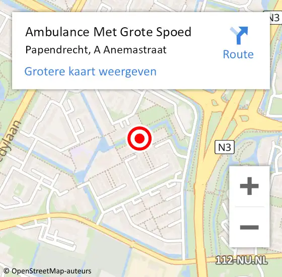 Locatie op kaart van de 112 melding: Ambulance Met Grote Spoed Naar Papendrecht, A Anemastraat op 23 januari 2018 23:51