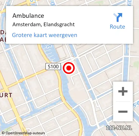 Locatie op kaart van de 112 melding: Ambulance Amsterdam, Elandsgracht op 23 januari 2018 23:58