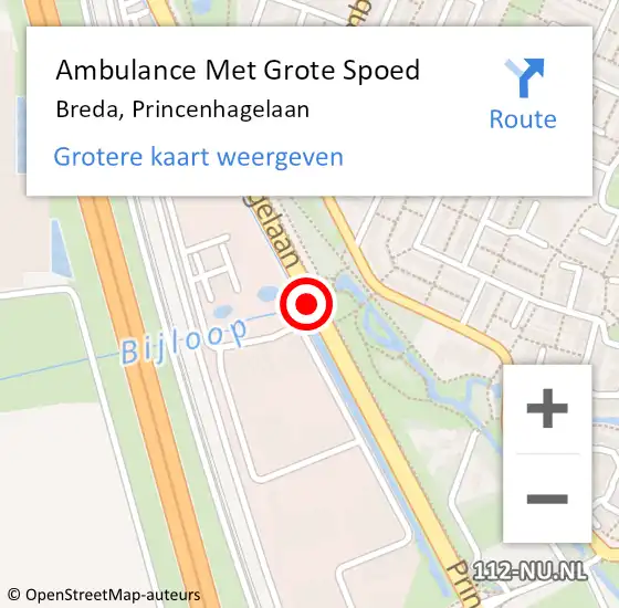 Locatie op kaart van de 112 melding: Ambulance Met Grote Spoed Naar Breda, Princenhagelaan op 24 januari 2018 00:15