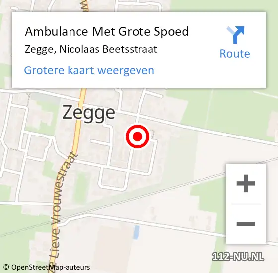 Locatie op kaart van de 112 melding: Ambulance Met Grote Spoed Naar Zegge, Nicolaas Beetsstraat op 24 januari 2018 00:20