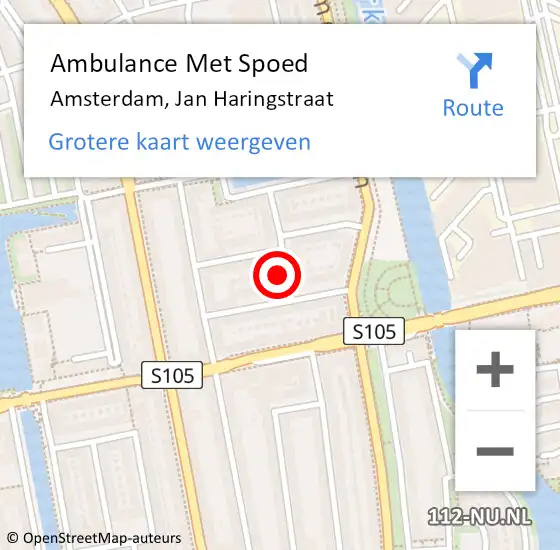 Locatie op kaart van de 112 melding: Ambulance Met Spoed Naar Amsterdam, Jan Haringstraat op 24 januari 2018 00:21