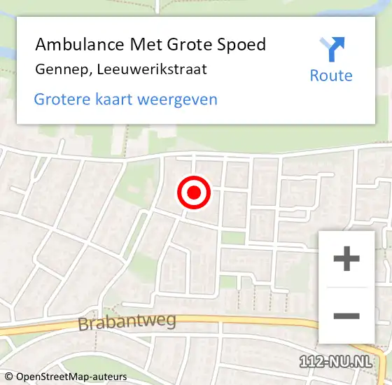 Locatie op kaart van de 112 melding: Ambulance Met Grote Spoed Naar Gennep, Leeuwerikstraat op 24 januari 2018 00:48