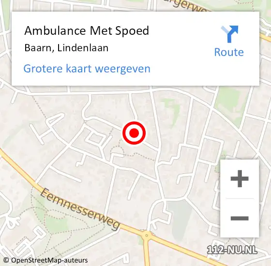 Locatie op kaart van de 112 melding: Ambulance Met Spoed Naar Baarn, Lindenlaan op 24 januari 2018 01:42