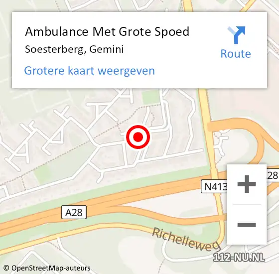 Locatie op kaart van de 112 melding: Ambulance Met Grote Spoed Naar Soesterberg, Gemini op 24 januari 2018 02:53
