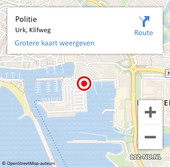 Locatie op kaart van de 112 melding: Politie Urk, Klifweg op 24 januari 2018 07:23