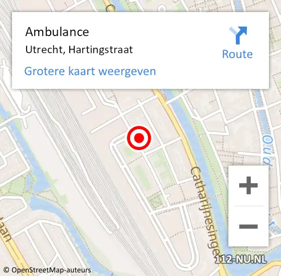 Locatie op kaart van de 112 melding: Ambulance Utrecht, Hartingstraat op 24 januari 2018 08:12