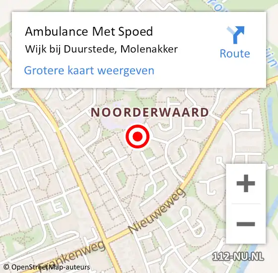 Locatie op kaart van de 112 melding: Ambulance Met Spoed Naar Wijk bij Duurstede, Molenakker op 24 januari 2018 08:30