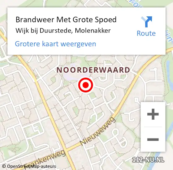 Locatie op kaart van de 112 melding: Brandweer Met Grote Spoed Naar Wijk bij Duurstede, Molenakker op 24 januari 2018 08:32