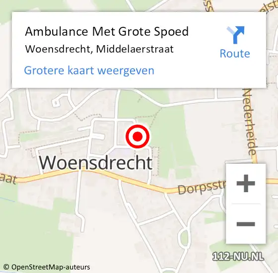 Locatie op kaart van de 112 melding: Ambulance Met Grote Spoed Naar Woensdrecht, Middelaerstraat op 24 januari 2018 08:54