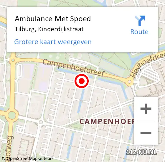 Locatie op kaart van de 112 melding: Ambulance Met Spoed Naar Tilburg, Kinderdijkstraat op 24 januari 2018 10:54