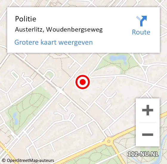 Locatie op kaart van de 112 melding: Politie Austerlitz, Woudenbergseweg op 14 februari 2014 08:30