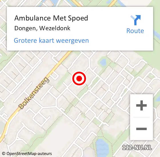 Locatie op kaart van de 112 melding: Ambulance Met Spoed Naar Dongen, Wezeldonk op 24 januari 2018 12:23