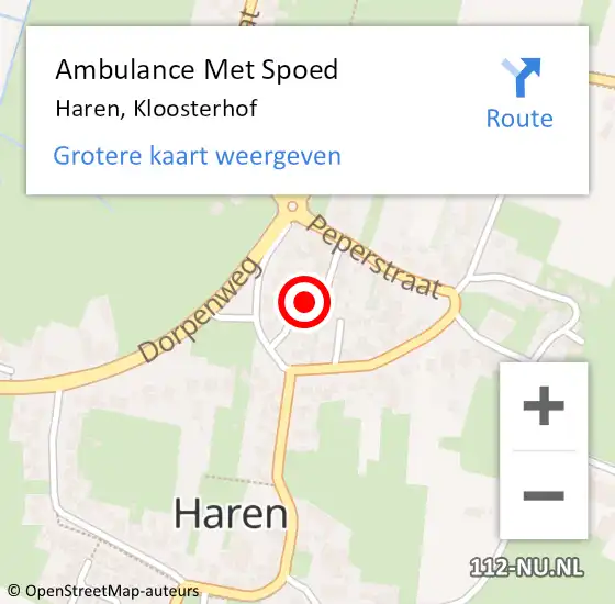 Locatie op kaart van de 112 melding: Ambulance Met Spoed Naar Haren, Kloosterhof op 24 januari 2018 13:33