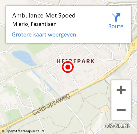 Locatie op kaart van de 112 melding: Ambulance Met Spoed Naar Mierlo, Fazantlaan op 24 januari 2018 14:31