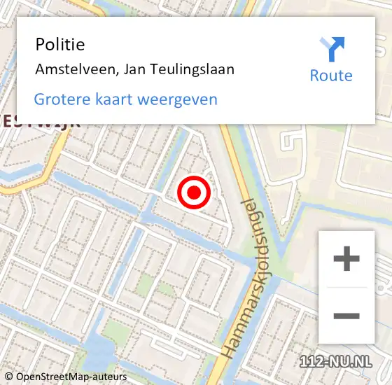 Locatie op kaart van de 112 melding: Politie Amstelveen, Jan Teulingslaan op 24 januari 2018 15:42