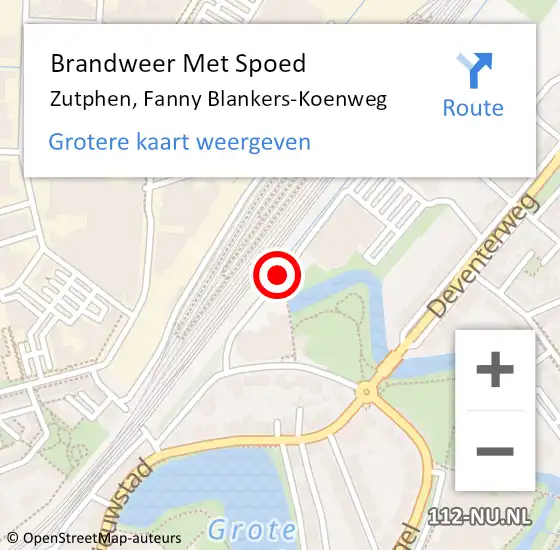 Locatie op kaart van de 112 melding: Brandweer Met Spoed Naar Zutphen, Fanny Blankers-Koenweg op 24 januari 2018 16:53