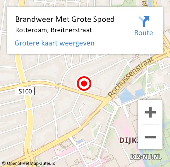 Locatie op kaart van de 112 melding: Brandweer Met Grote Spoed Naar Rotterdam, Breitnerstraat op 24 januari 2018 17:53