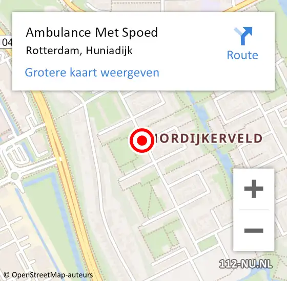Locatie op kaart van de 112 melding: Ambulance Met Spoed Naar Rotterdam, Huniadijk op 24 januari 2018 18:43