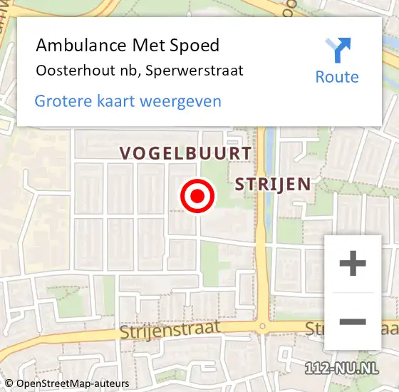 Locatie op kaart van de 112 melding: Ambulance Met Spoed Naar Oosterhout nb, Sperwerstraat op 24 januari 2018 20:01