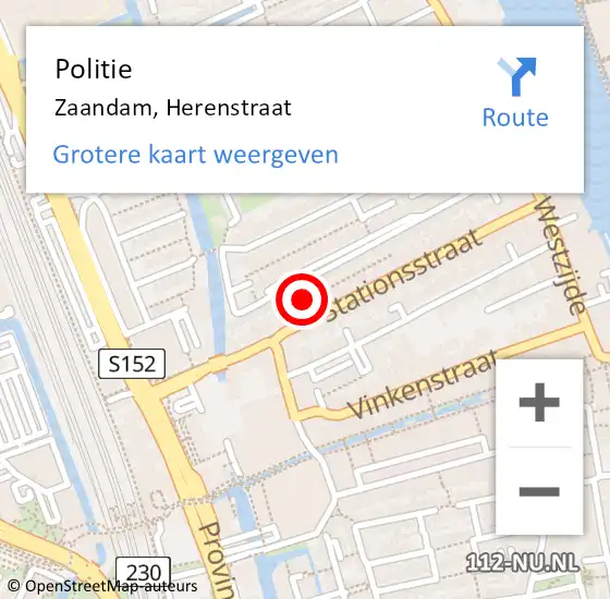 Locatie op kaart van de 112 melding: Politie Zaandam, Herenstraat op 24 januari 2018 20:18