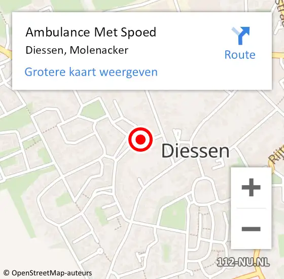 Locatie op kaart van de 112 melding: Ambulance Met Spoed Naar Diessen, Molenacker op 24 januari 2018 21:25