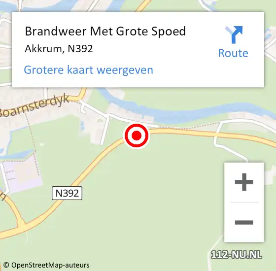 Locatie op kaart van de 112 melding: Brandweer Met Grote Spoed Naar Akkrum, N392 op 24 januari 2018 22:13