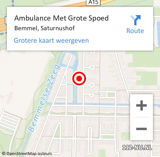 Locatie op kaart van de 112 melding: Ambulance Met Grote Spoed Naar Bemmel, Saturnushof op 25 januari 2018 00:11