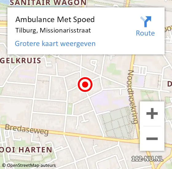 Locatie op kaart van de 112 melding: Ambulance Met Spoed Naar Tilburg, Missionarisstraat op 25 januari 2018 00:27