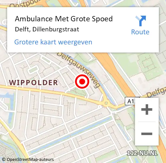 Locatie op kaart van de 112 melding: Ambulance Met Grote Spoed Naar Delft, Dillenburgstraat op 25 januari 2018 01:08