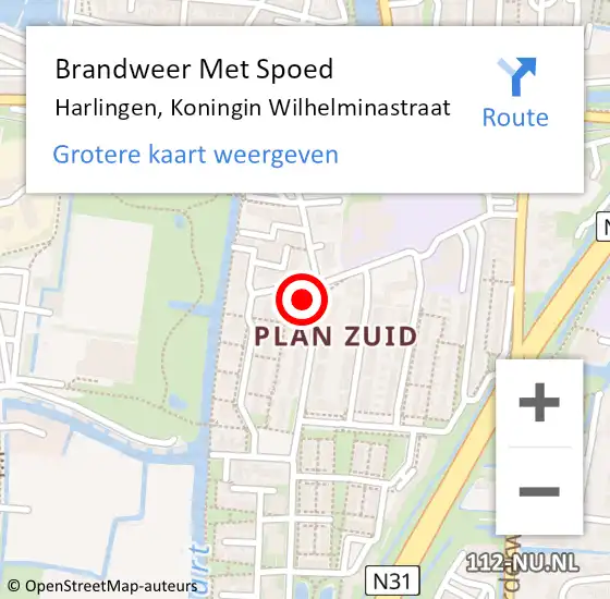 Locatie op kaart van de 112 melding: Brandweer Met Spoed Naar Harlingen, Koningin Wilhelminastraat op 25 januari 2018 02:17