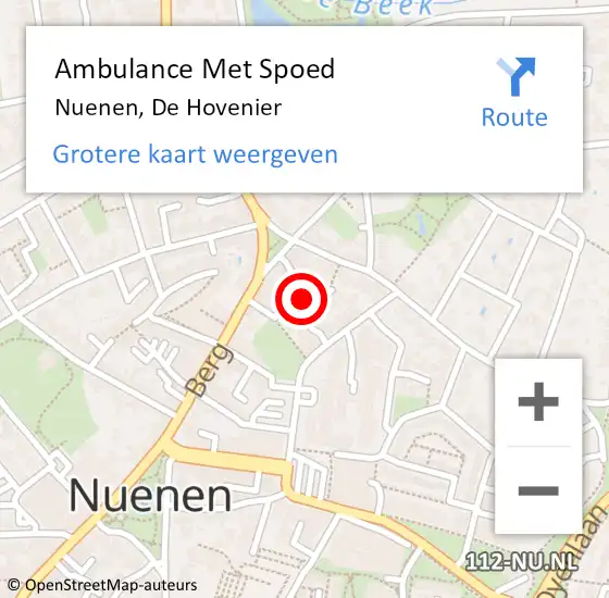 Locatie op kaart van de 112 melding: Ambulance Met Spoed Naar Nuenen, De Hovenier op 25 januari 2018 02:44