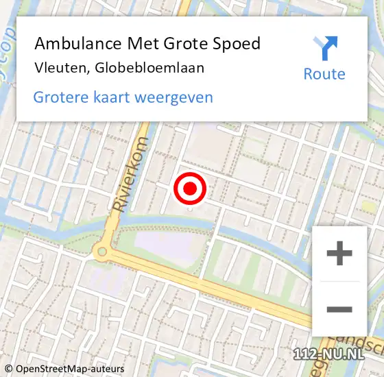 Locatie op kaart van de 112 melding: Ambulance Met Grote Spoed Naar Vleuten, Globebloemlaan op 25 januari 2018 04:48