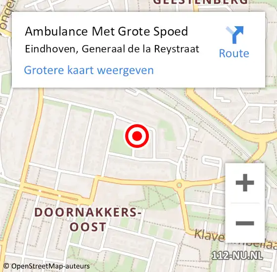 Locatie op kaart van de 112 melding: Ambulance Met Grote Spoed Naar Eindhoven, Generaal de la Reystraat op 25 januari 2018 04:56