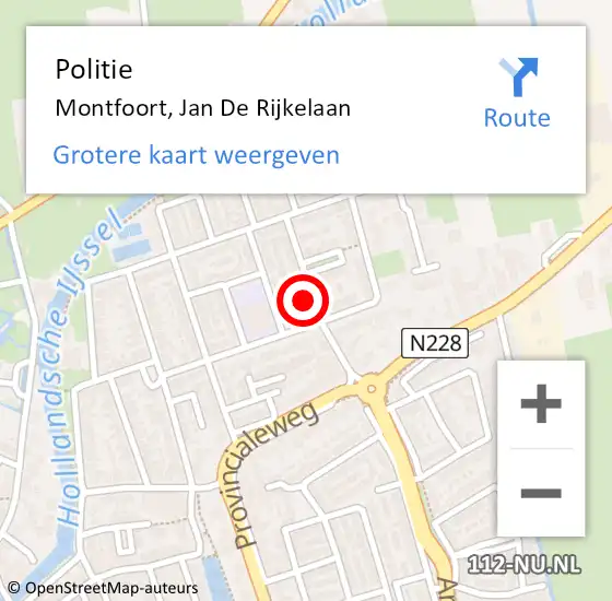 Locatie op kaart van de 112 melding: Politie Montfoort, Jan De Rijkelaan op 25 januari 2018 06:48