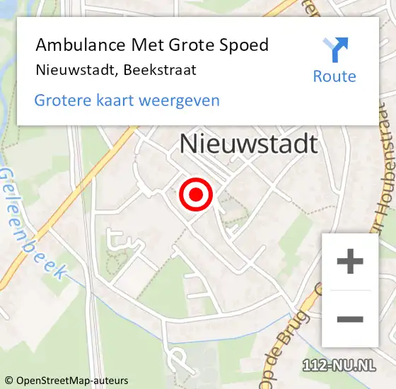 Locatie op kaart van de 112 melding: Ambulance Met Grote Spoed Naar Nieuwstadt, Beekstraat op 14 februari 2014 09:44