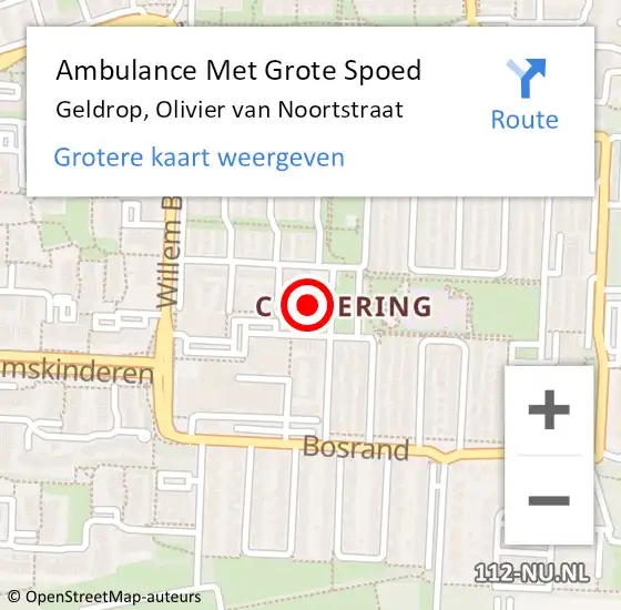 Locatie op kaart van de 112 melding: Ambulance Met Grote Spoed Naar Geldrop, Olivier van Noortstraat op 25 januari 2018 08:45