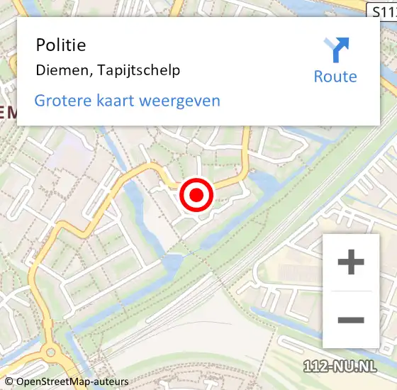 Locatie op kaart van de 112 melding: Politie Diemen, Tapijtschelp op 25 januari 2018 12:12