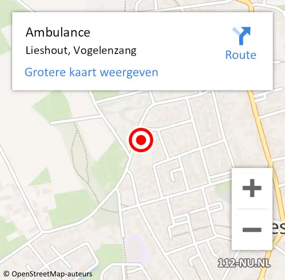 Locatie op kaart van de 112 melding: Ambulance Lieshout, Vogelenzang op 25 januari 2018 12:34