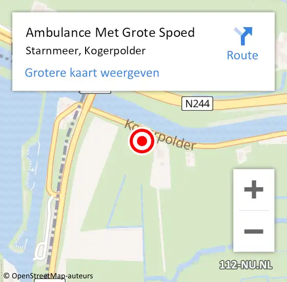 Locatie op kaart van de 112 melding: Ambulance Met Grote Spoed Naar Starnmeer, Kogerpolder op 25 januari 2018 12:57