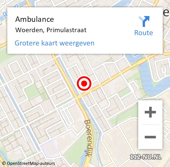 Locatie op kaart van de 112 melding: Ambulance Woerden, Primulastraat op 25 januari 2018 13:24